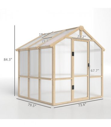 Outsunny 6.6 x 6ft Wooden Polycarbonate Greenhouse with Lockable Door, Brown