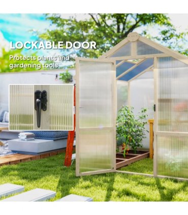 Outsunny 6.6 x 6ft Wooden Polycarbonate Greenhouse with Lockable Door, Brown