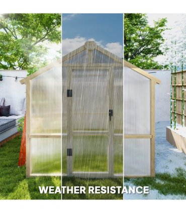 Outsunny 6.6 x 6ft Wooden Polycarbonate Greenhouse with Lockable Door, Brown