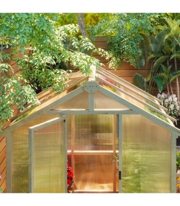 Outsunny 6.6 x 6ft Wooden Polycarbonate Greenhouse with Lockable Door, Brown