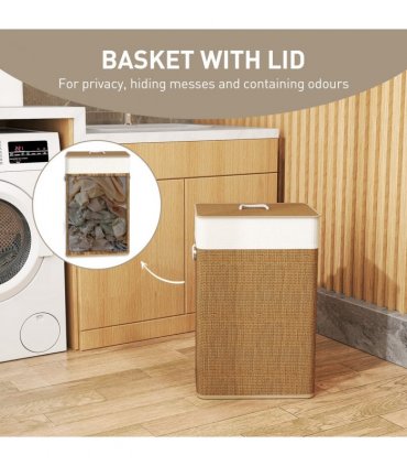HOMCOM Laundry Hamper with Removable Washable Liner Bag, Brown