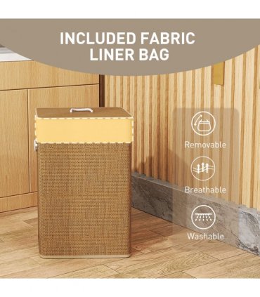 HOMCOM Laundry Hamper with Removable Washable Liner Bag, Brown