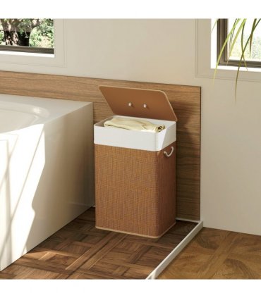 HOMCOM Laundry Hamper with Removable Washable Liner Bag, Brown