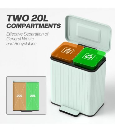 HOMCOM 2 x 20L Double Rubbish Bin, Pedal Bin with Soft-Close Lid, Green