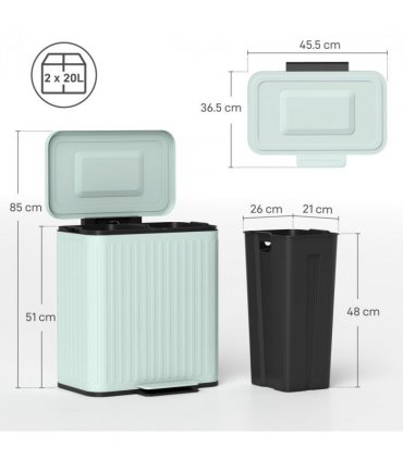 HOMCOM 2 x 20L Double Rubbish Bin, Pedal Bin with Soft-Close Lid, Green