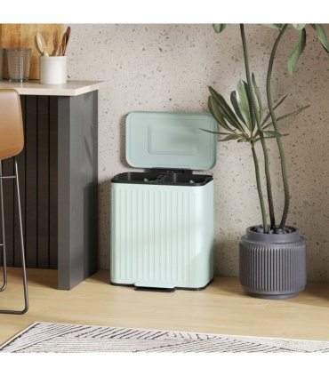 HOMCOM 2 x 20L Double Rubbish Bin, Pedal Bin with Soft-Close Lid, Green