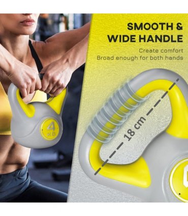 SPORTNOW 4kg Kettle Bell with Handle for Home Gym, Yellow and Grey