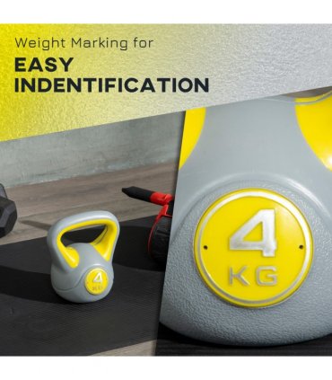 SPORTNOW 4kg Kettle Bell with Handle for Home Gym, Yellow and Grey