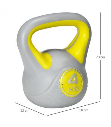 SPORTNOW 4kg Kettle Bell with Handle for Home Gym, Yellow and Grey