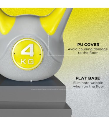 SPORTNOW 4kg Kettle Bell with Handle for Home Gym, Yellow and Grey