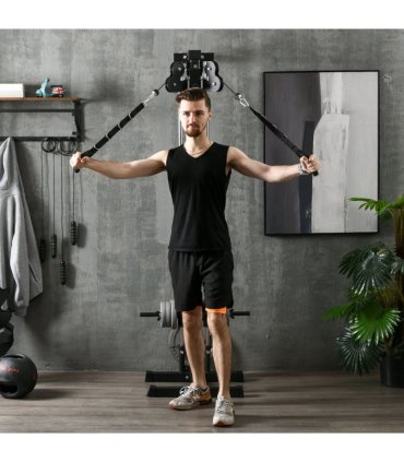 SPORTNOW Wall Mount Cable Station with 15 Positions Adjustable Dual Pulleys