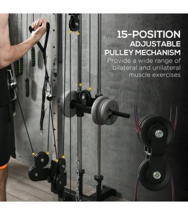 SPORTNOW Wall Mount Cable Station with 15 Positions Adjustable Dual Pulleys