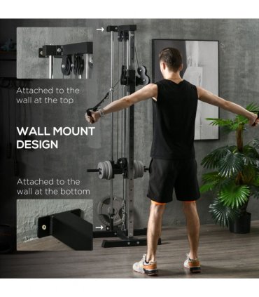SPORTNOW Wall Mount Cable Station with 15 Positions Adjustable Dual Pulleys