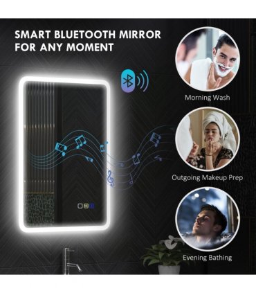 HOMCOM 500 x 700 mm Bluetooth Bathroom Mirror with LED Lights Wall Mounted