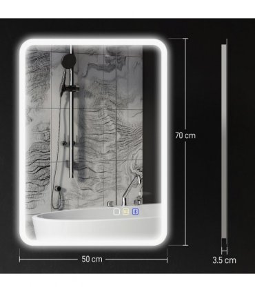 HOMCOM 500 x 700 mm Bluetooth Bathroom Mirror with LED Lights Wall Mounted