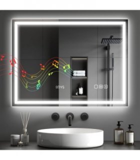 HOMCOM 600 x 800 mm Bathroom Mirror with Bluetooth Clock Lights Demister Pad