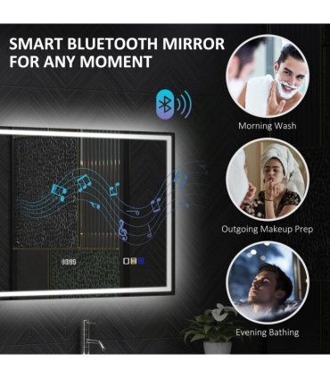 HOMCOM 600 x 800 mm Bathroom Mirror with Bluetooth Clock Lights Demister Pad