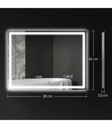 HOMCOM 600 x 800 mm Bathroom Mirror with Bluetooth Clock Lights Demister Pad