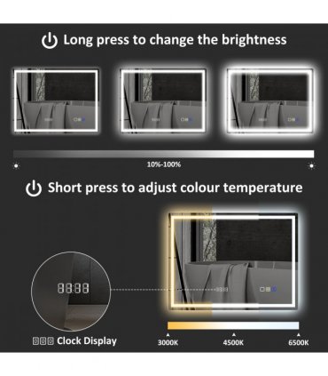 HOMCOM 600 x 800 mm Bathroom Mirror with Bluetooth Clock Lights Demister Pad