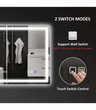 HOMCOM 600 x 800 mm Bathroom Mirror with Bluetooth Clock Lights Demister Pad