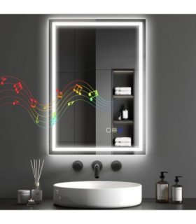 HOMCOM 500 x 700 mm Bathroom Mirror with Bluetooth Clock Lights Demister Pad