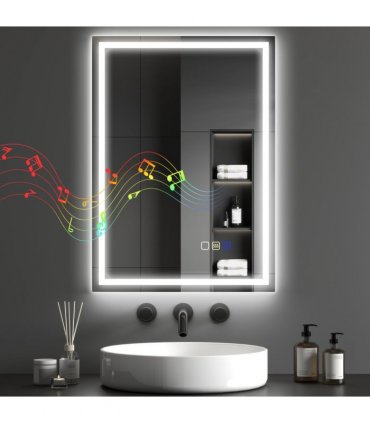 HOMCOM 500 x 700 mm Bathroom Mirror with Bluetooth Clock Lights Demister Pad