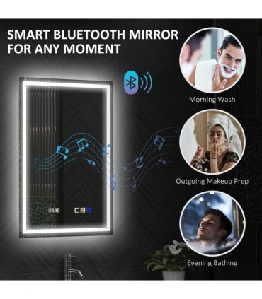 HOMCOM 500 x 700 mm Bathroom Mirror with Bluetooth Clock Lights Demister Pad