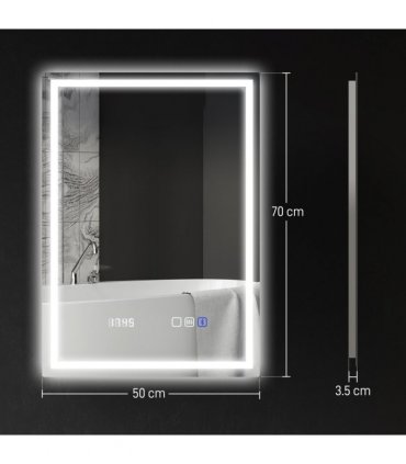 HOMCOM 500 x 700 mm Bathroom Mirror with Bluetooth Clock Lights Demister Pad