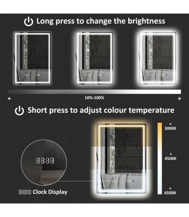 HOMCOM 500 x 700 mm Bathroom Mirror with Bluetooth Clock Lights Demister Pad