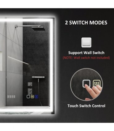 HOMCOM 500 x 700 mm Bathroom Mirror with Bluetooth Clock Lights Demister Pad