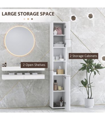kleankin Tall Bathroom Storage Cabinet, Slim Bathroom Cabinet with Soft Close