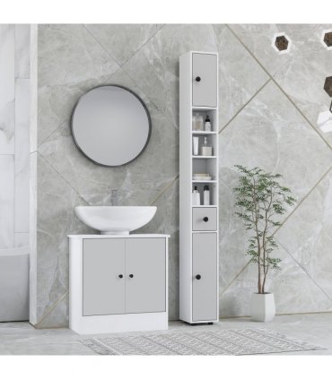 kleankin Slim Bathroom Cabinet, Toilet Roll Storage w/ Shelves, Light Grey