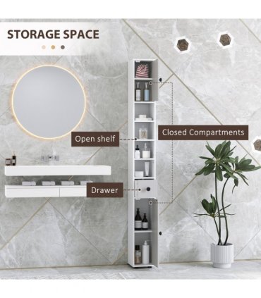 kleankin Slim Bathroom Cabinet, Toilet Roll Storage w/ Shelves, Light Grey