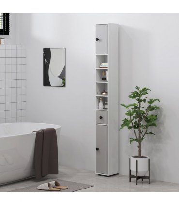 kleankin Slim Bathroom Cabinet, Toilet Roll Storage w/ Shelves, Light Grey