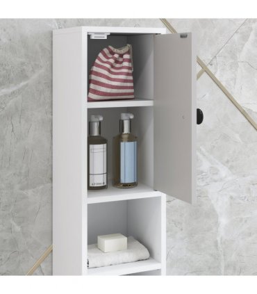 kleankin Slim Bathroom Cabinet, Toilet Roll Storage w/ Shelves, Light Grey