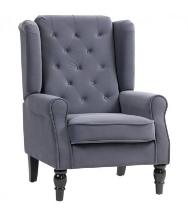 HOMCOM Accent Armchair Home Furniture Retro Tufted Club Fabric Charcoal Grey