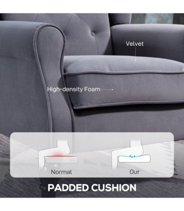 HOMCOM Accent Armchair Home Furniture Retro Tufted Club Fabric Charcoal Grey