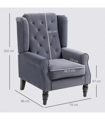HOMCOM Accent Armchair Home Furniture Retro Tufted Club Fabric Charcoal Grey