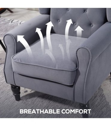 HOMCOM Accent Armchair Home Furniture Retro Tufted Club Fabric Charcoal Grey