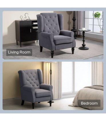 HOMCOM Accent Armchair Home Furniture Retro Tufted Club Fabric Charcoal Grey