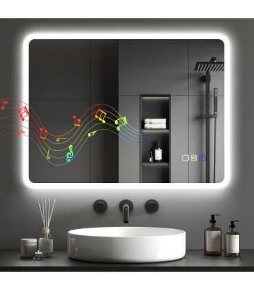 HOMCOM 600 x 800 mm Bluetooth Bathroom Mirror with LED Lights Wall Mounted