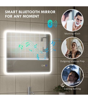 HOMCOM 600 x 800 mm Bluetooth Bathroom Mirror with LED Lights Wall Mounted