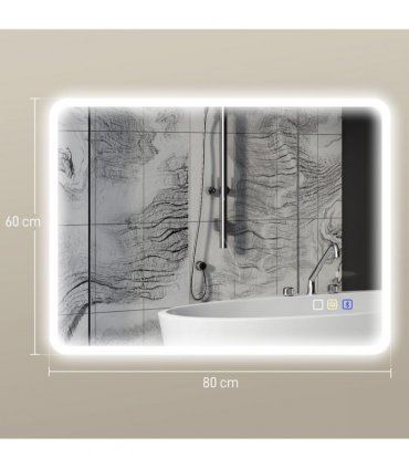 HOMCOM 600 x 800 mm Bluetooth Bathroom Mirror with LED Lights Wall Mounted