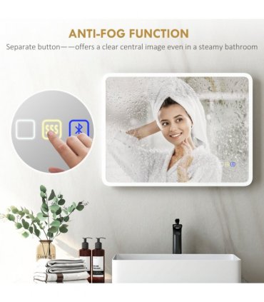 HOMCOM 600 x 800 mm Bluetooth Bathroom Mirror with LED Lights Wall Mounted