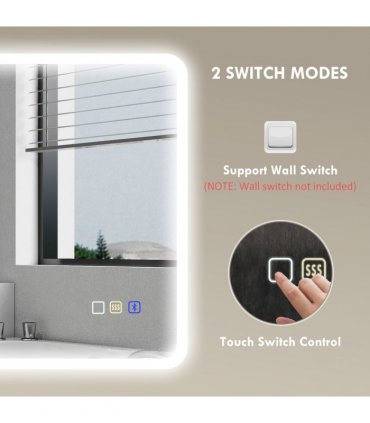 HOMCOM 600 x 800 mm Bluetooth Bathroom Mirror with LED Lights Wall Mounted