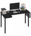 HOMCOM L-Shaped Corner Desk Computer with Fabric Bag and Hooks, Black