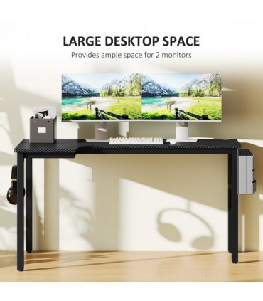 HOMCOM L-Shaped Corner Desk Computer with Fabric Bag and Hooks, Black