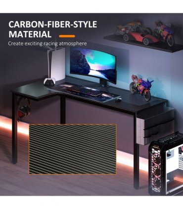 HOMCOM L-Shaped Corner Desk Computer with Fabric Bag and Hooks, Black