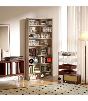 HOMCOM 640 CD Storage Unit 360 DVD Storage Tower w/ 18 Compartments Natural