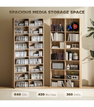HOMCOM 640 CD Storage Unit 360 DVD Storage Tower w/ 18 Compartments Natural